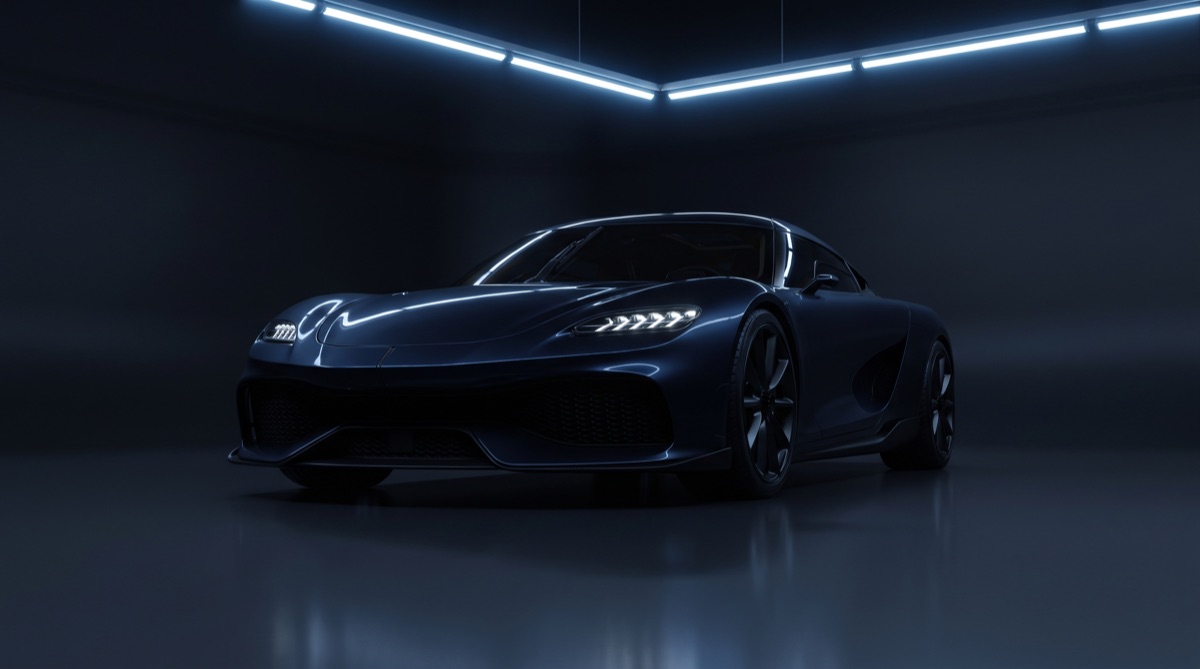 A sports car seen from a low front angle